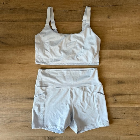 Aerie Offline light sky blue longline sports bra + bike shorts workout set - XL - Picture 2 of 3